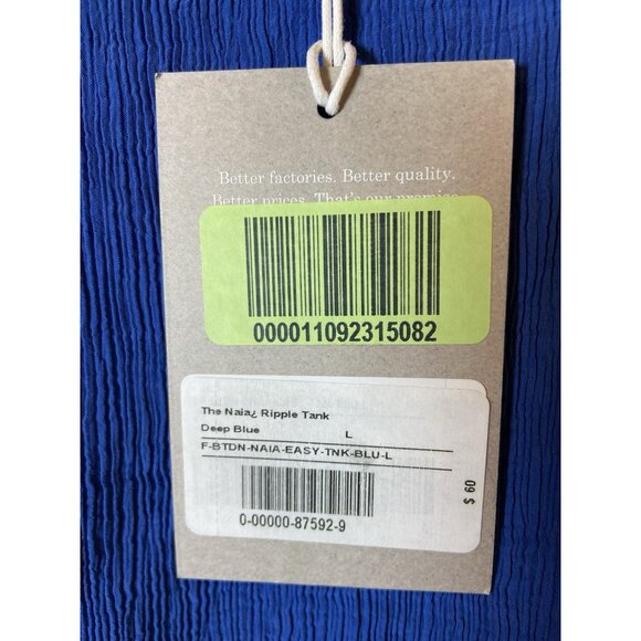 NWT Everlane Naia Ripple Tank Top Shirt Deep Blue Large L New - Picture 3 of 5